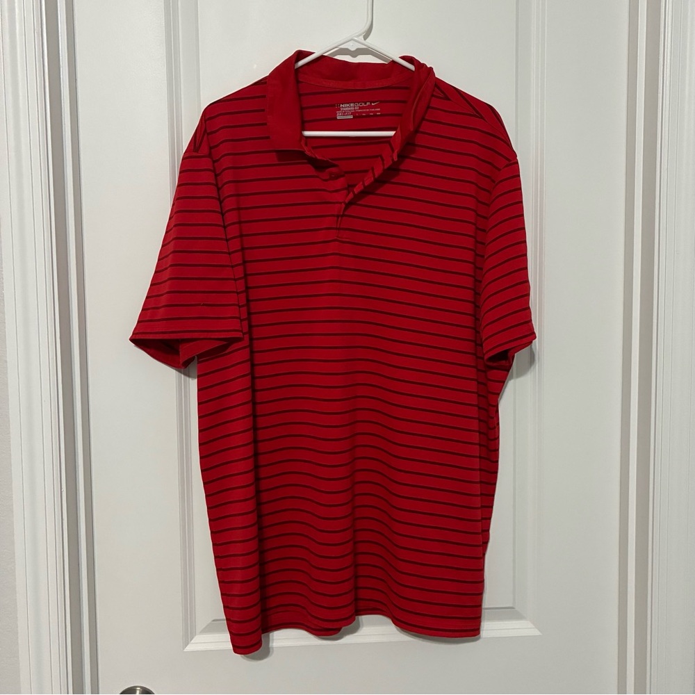 4/$25 Nike Golf Dri-Fit Red Striped Polo Shirt Men’s XXL